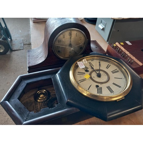 373 - Black wall clock & mantle clock