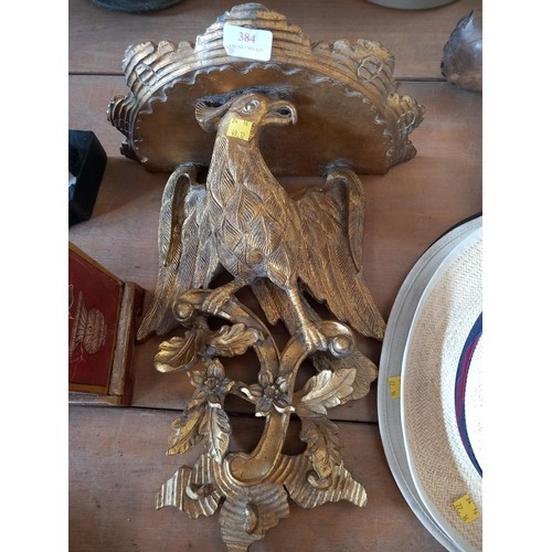 384 - Pair of wooden eagle wall brackets/shelves