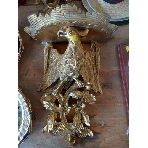 384 - Pair of wooden eagle wall brackets/shelves