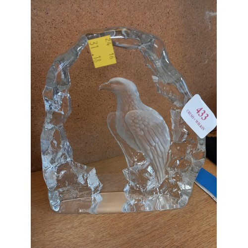 433 - Signed Swedish glass eagle & dolphin - 1 etched