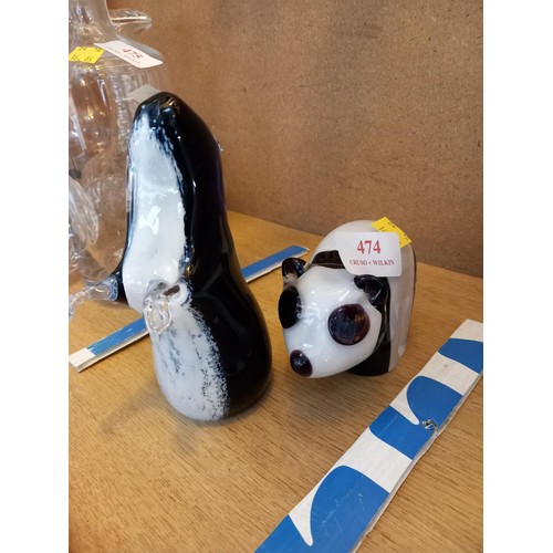 474 - Glass panda & otter paperweights