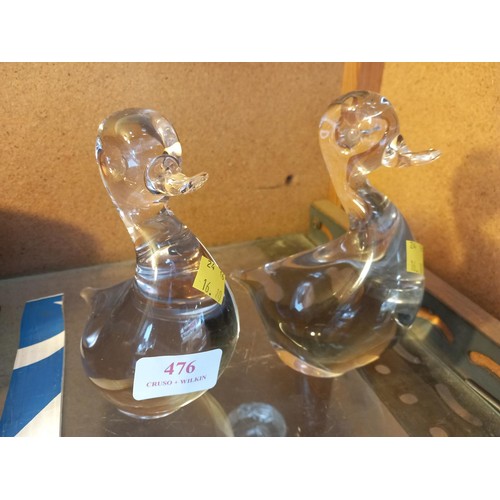 476 - Pair of glass duck paperweights/figurines