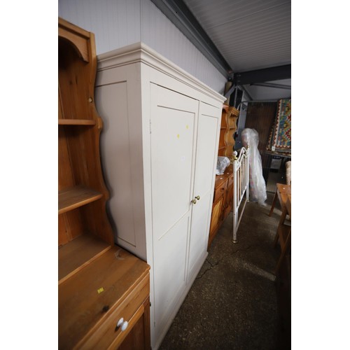 115 - White painted pine 4 shelf wardrobe