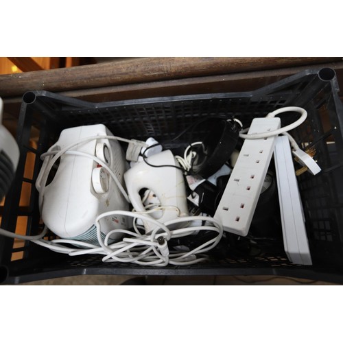 188 - Box of electricals including fan heater, lamps, Phillips stereo - to be rewired by a qualified elect... 