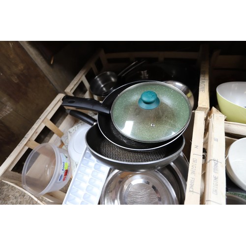 192 - 4 x boxes of various kitchen ware including saucepans etc