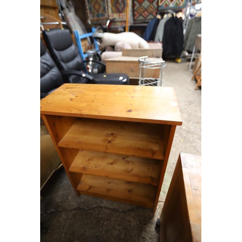 206 - Pine shelf, pine cupboard, occasional coffee table round