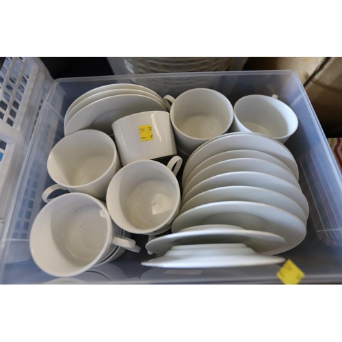 257 - 2 trays of white crockery , coffee cups & saucers