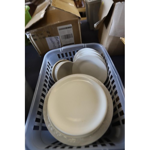 257 - 2 trays of white crockery , coffee cups & saucers