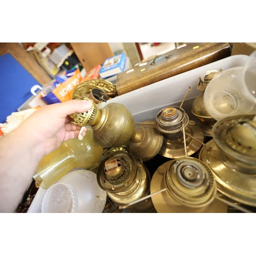 279 - Box of oil lamps & shades