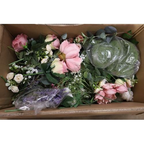 299 - 2 boxes of artificial flowers & floristry tape