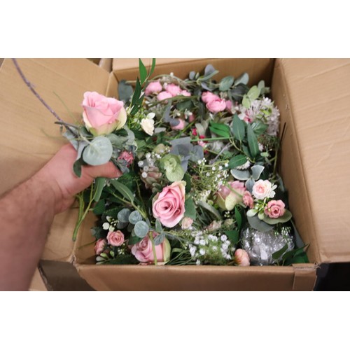 299 - 2 boxes of artificial flowers & floristry tape