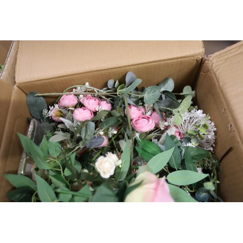 299 - 2 boxes of artificial flowers & floristry tape