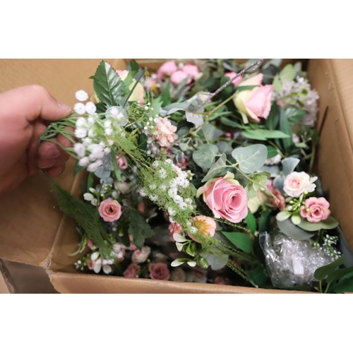 299 - 2 boxes of artificial flowers & floristry tape