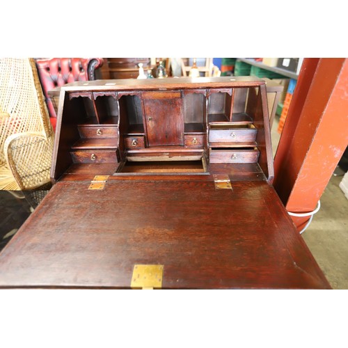 608 - Antique oak bureau - multiple compartments