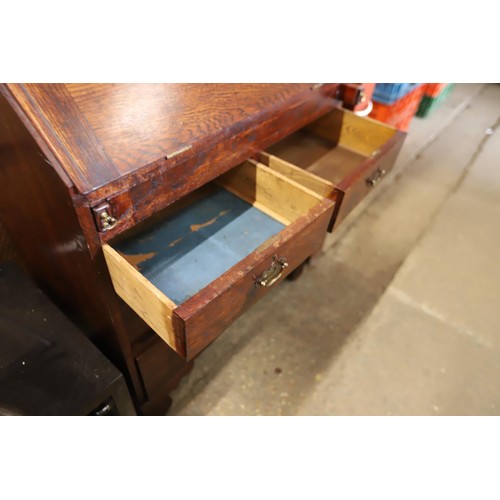 608 - Antique oak bureau - multiple compartments