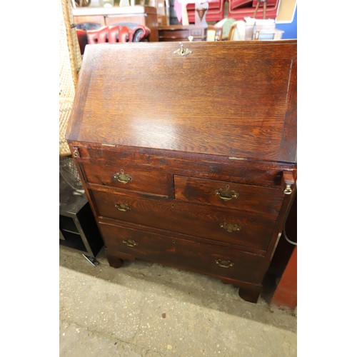 608 - Antique oak bureau - multiple compartments