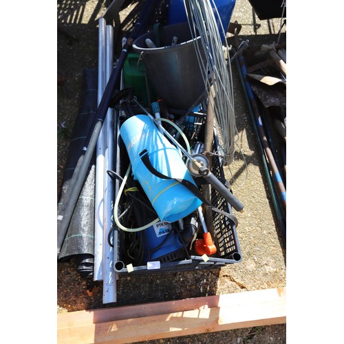 74 - Qty of garden misc, incl submersible pump weed block sprayer etc – warranted until 12 noon Tuesday f... 