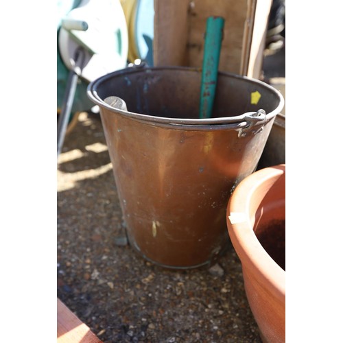 76 - Copper bucket, galvanised bucket, clay planter