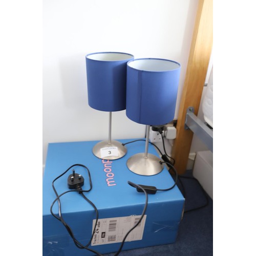 3 - Pair of modern bedside table lamps- to be rewired and tested by a qualified electrician