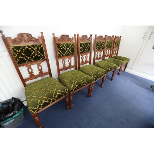 16 - Set of six Edwardian carved backed upholstered dining chairs