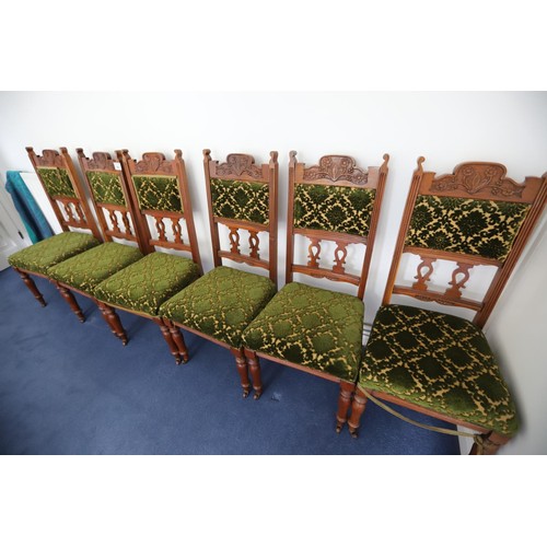 16 - Set of six Edwardian carved backed upholstered dining chairs