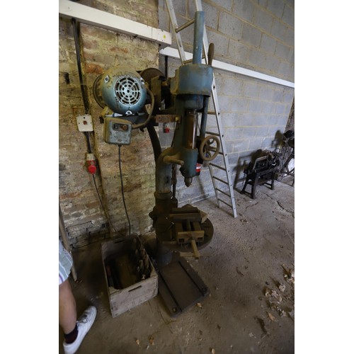 101 - Large cast barnes & co justable pillar drill complete with drill bits 3 phase - to be rewired and in... 