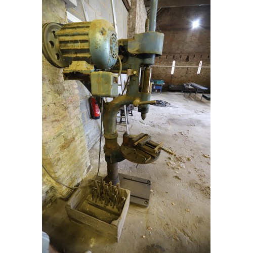 101 - Large cast barnes & co justable pillar drill complete with drill bits 3 phase - to be rewired and in... 