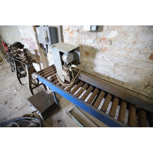 106 - Flat conveyor belt 11cm wide with Single phase electric motor-to be tested and warranted and rewired... 