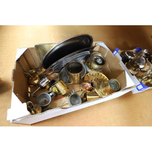 57 - Box of various brass and silver plated ware