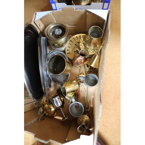 57 - Box of various brass and silver plated ware