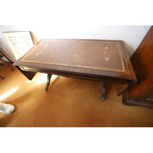 47 - Reproduction leather top drop end sofa table