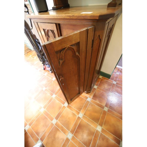 29 - Oak Gothic style side cupboard - contents not included