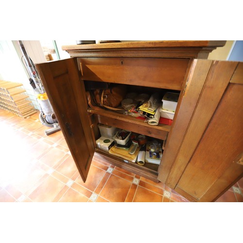 29 - Oak Gothic style side cupboard - contents not included