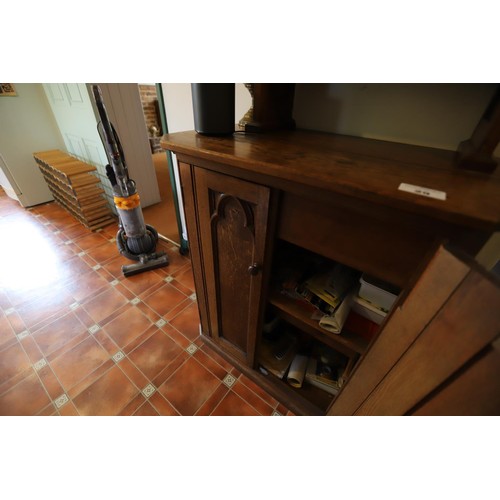 29 - Oak Gothic style side cupboard - contents not included