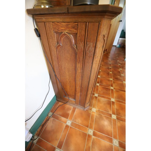 29 - Oak Gothic style side cupboard - contents not included