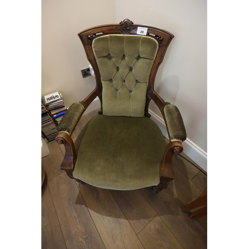 20 - Edwardian upholstered button back arm chair