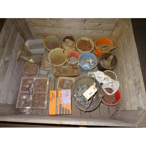 465 - Large wooden box containing large quantity of various nails etc etc