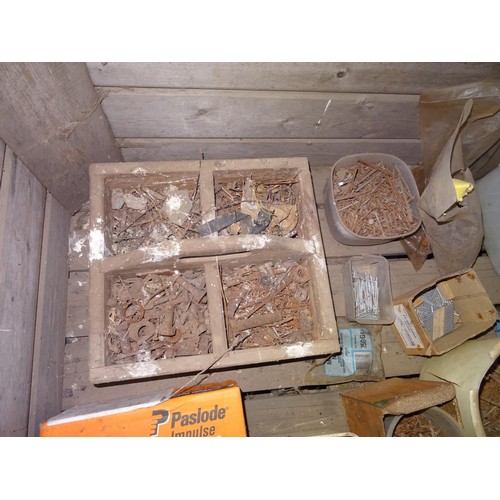 465 - Large wooden box containing large quantity of various nails etc etc