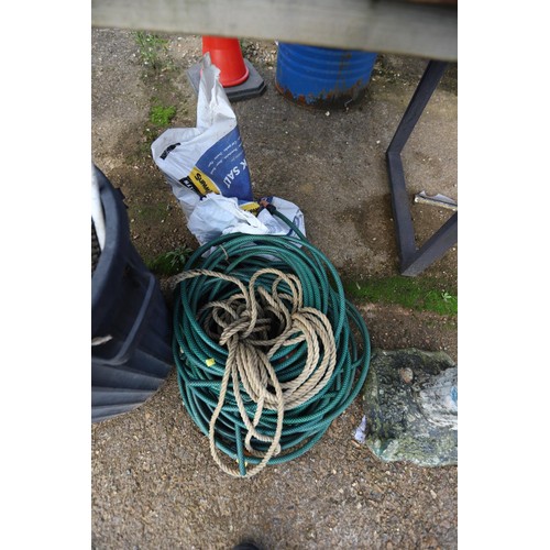 6 - Qty of garden items, incl hose pipe, drain rods, etc