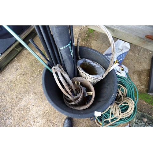 6 - Qty of garden items, incl hose pipe, drain rods, etc