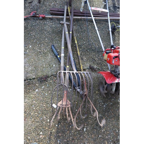 75 - 2 cultivator 5 prong gardening/allotment tools, potato fork, pitchfork & loppers