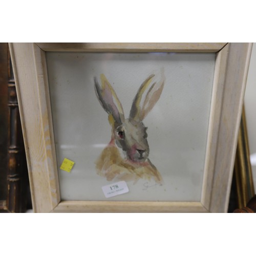 178 - 2 original signed watercolours; hare & vase with flowers (Olivia Allen)