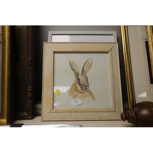 178 - 2 original signed watercolours; hare & vase with flowers (Olivia Allen)