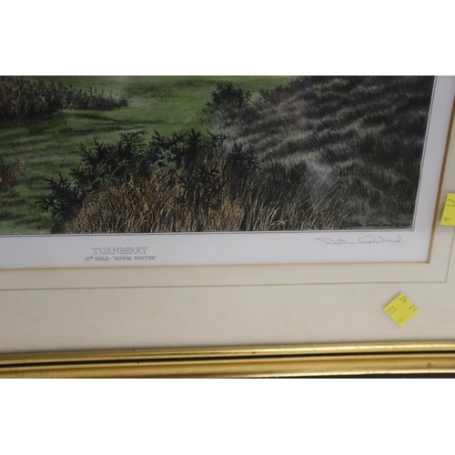 190 - Framed & glazed print, 10th hole Turnberry, signed John Morland