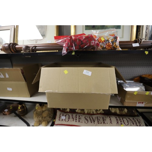 212 - Box containing amber glass, dressing table set, stainless steel goblets, stainless steel vase & Toby... 