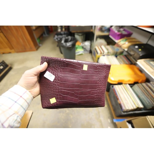 224 - New Dune of London crocodile effect burgandy ladies clutch handbag