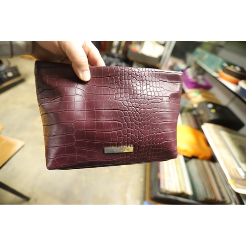 224 - New Dune of London crocodile effect burgandy ladies clutch handbag