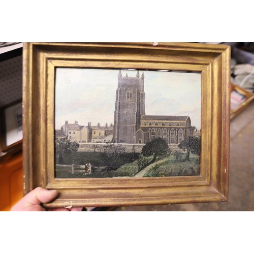 233 - Original etching 1813 by John Sell Cotman, oil on board of a Church & 2 Lowry prints & 2 old maps - ... 