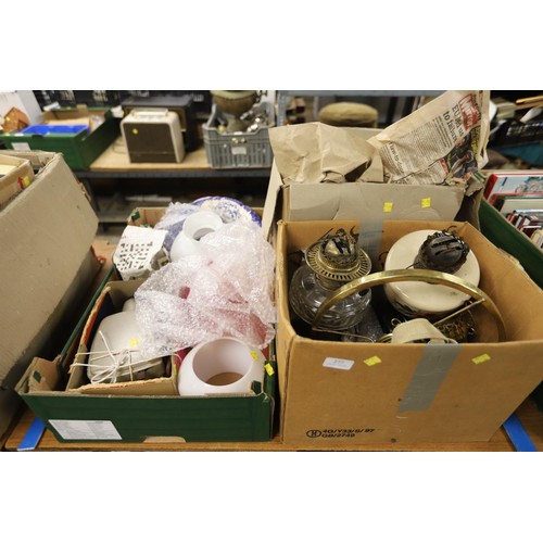 277 - 3 boxes of oil lamps & shades, spares, etc