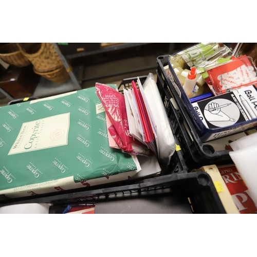 281 - 4 boxes of stationery, incl pens, various size papers, cards, etc